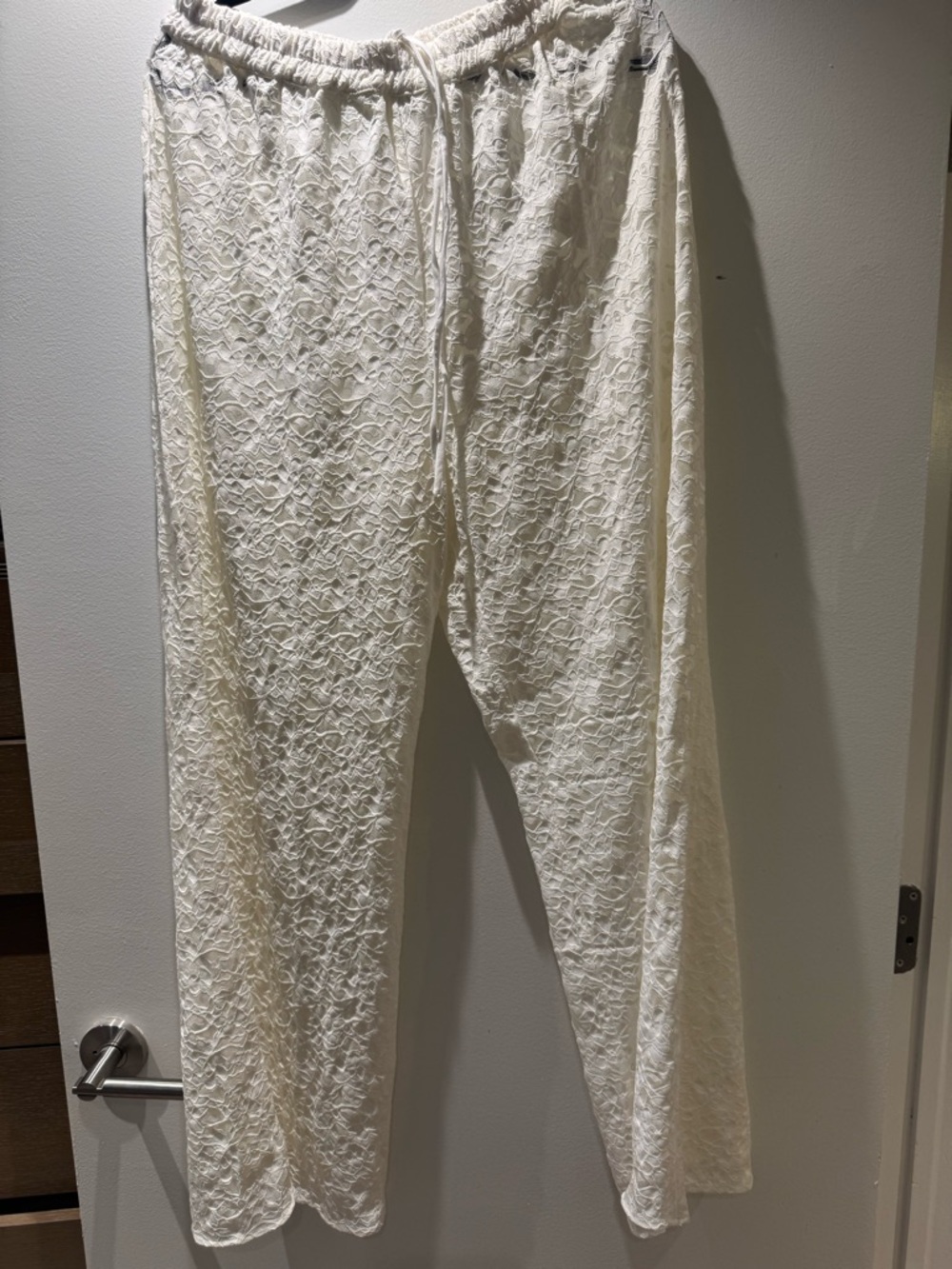 DISSH Cream Lace Overlay Wide Leg Pants